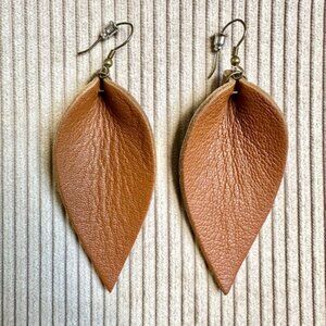 Leather Drop Leaf Earrings